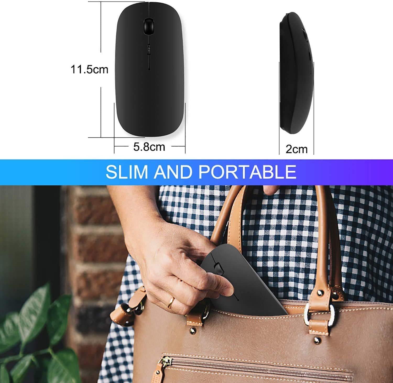 Eleboat® Portable Wireless Bluetooth Mouse,LED Rechargeable Dual Mode(Bluetooth 5.0 and 2.4G Wireless) - Black Eleboat® Portable Wireless Bluetooth Mouse,LED Rechargeable Dual Mode(Bluetooth 5.0 and 2.4G Wireless) - Black